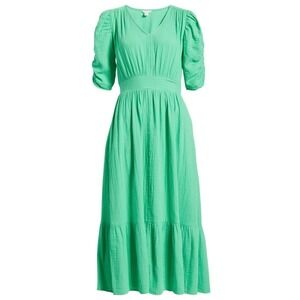 Caslon Cotton Gauze Puff Sleeve Green Maxi Dress Medium Cottage Milkmaid Summer